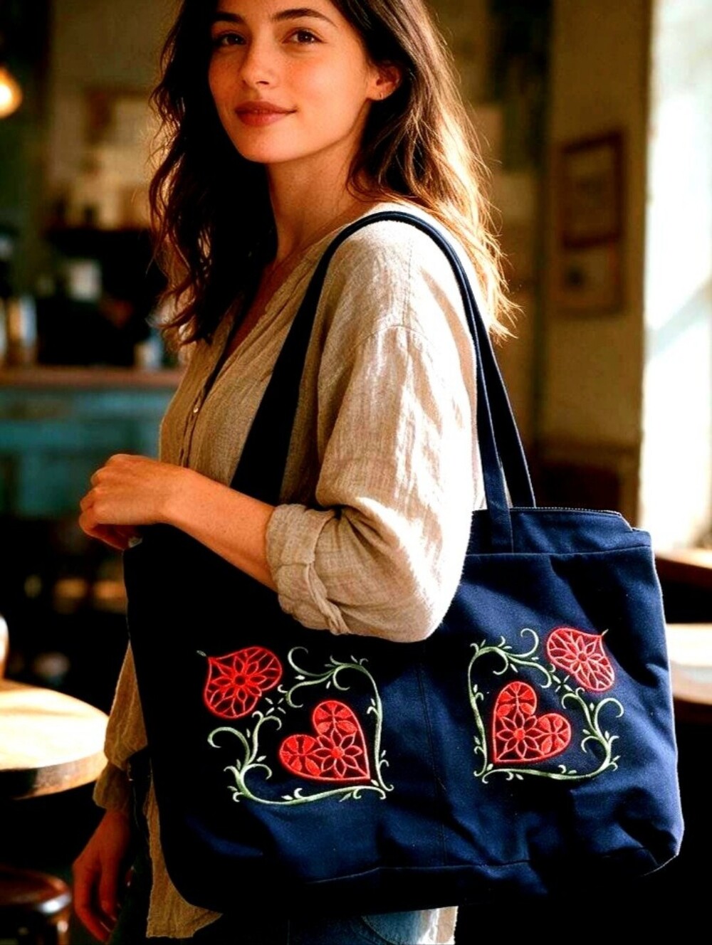 One-of-a-Kind Hand Made Embroidered Canvas Tote Bag